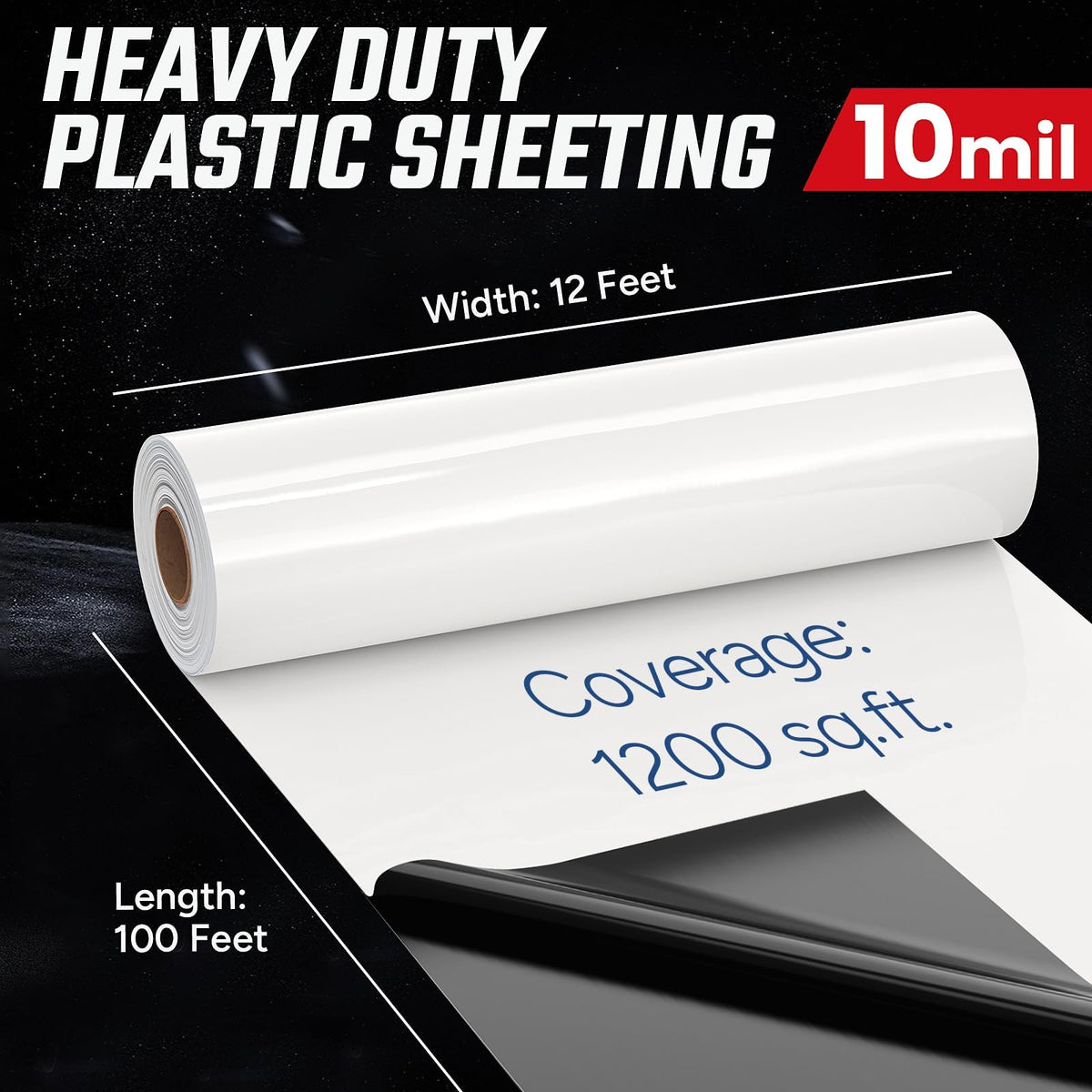 Crawl Space Vapor Barrier - 10 Mil Vapor Barrier - (12' x 100'), Tear Resistant, Heavy Duty Vapor Barrier Plastic, Drop Cloth Moisture Barrier Plastic Sheeting Covering for Crawlspace Encapsulation
