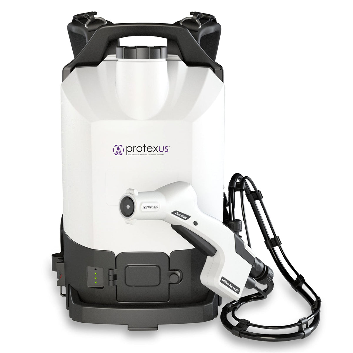 EvaClean Protexus Cordless Battery Powered Electrostatic Backpack Sprayer, 16.8V Rechargeable, 2.25-Gallon, 60-Micron Nozzle, 4Ft Hose - Commercial Disinfectant and Sanitizer - 23,000 Sq Ft Coverage