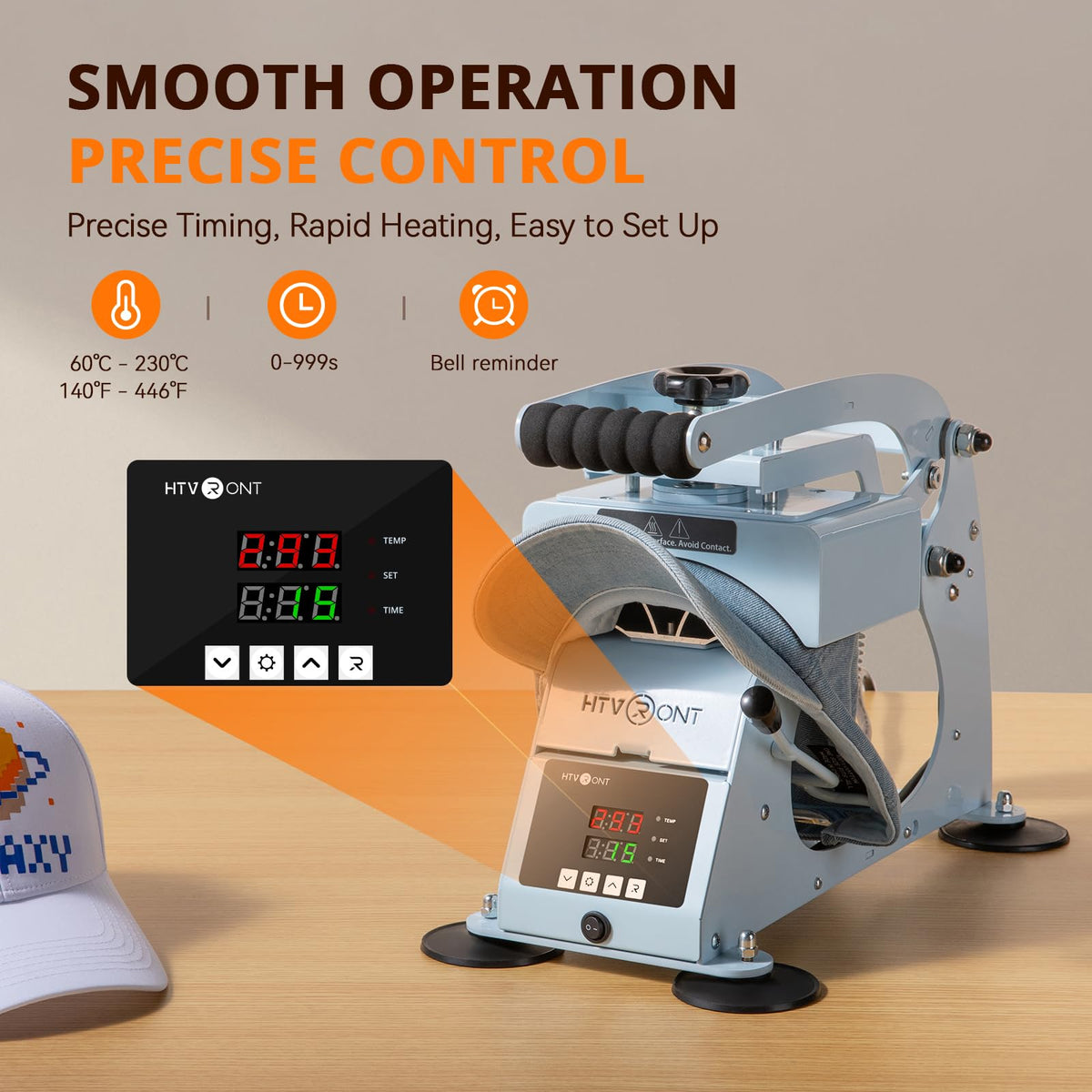 HTVRONT Hat Press Machine - Hat Press Heat Machine for Caps with 2 Platens & Caps Stretcher, Hat Heat Press Machine for Caps with Precise Temp&Timer Control for Heat Transfe Vinyl, Sublimation (Blue)