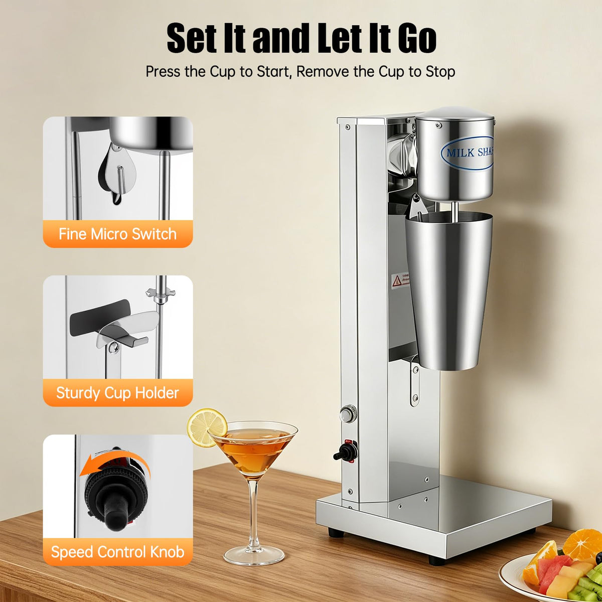 Electric Milkshake Maker Machine, 180W 2-Speed Milk Shake Mixer Machine with 22oz Stainless Steel Mixing Cup, Commercial Milkshake Blender & Drink Mixer for Home or Business(Silver)