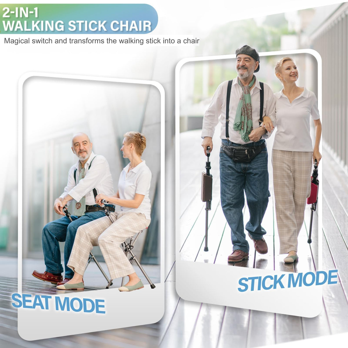 Ta-Da Chair Series 1 Pro, Portable Trekking Hiking Pole, Folding Walking Stick with Seat, Walking Cane with Chair, Foldable Chair, Lightweight Aluminum, Easy Carry and Storage, Anti-Slip, Black