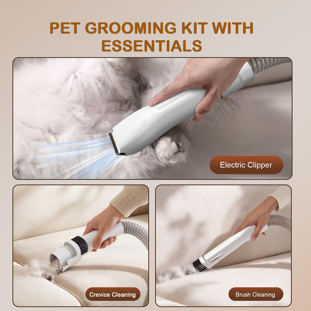 Ozumek Dog Grooming Vacuum, Dog Grooming Kit, 3 Suction Modes Dog Brush Vacuum with 5 Pet Grooming Tools (Alabaster)