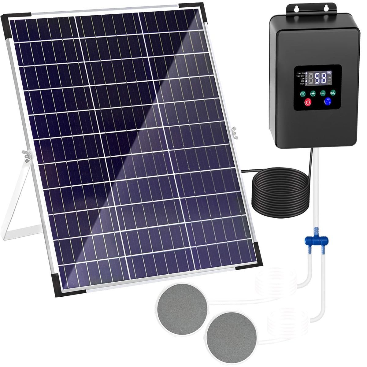 Lewisia Solar Pond Aerator Air Pump Battery with Air Hoses and Bubble Stones Fish Tank Bubble Oxygenator 30W