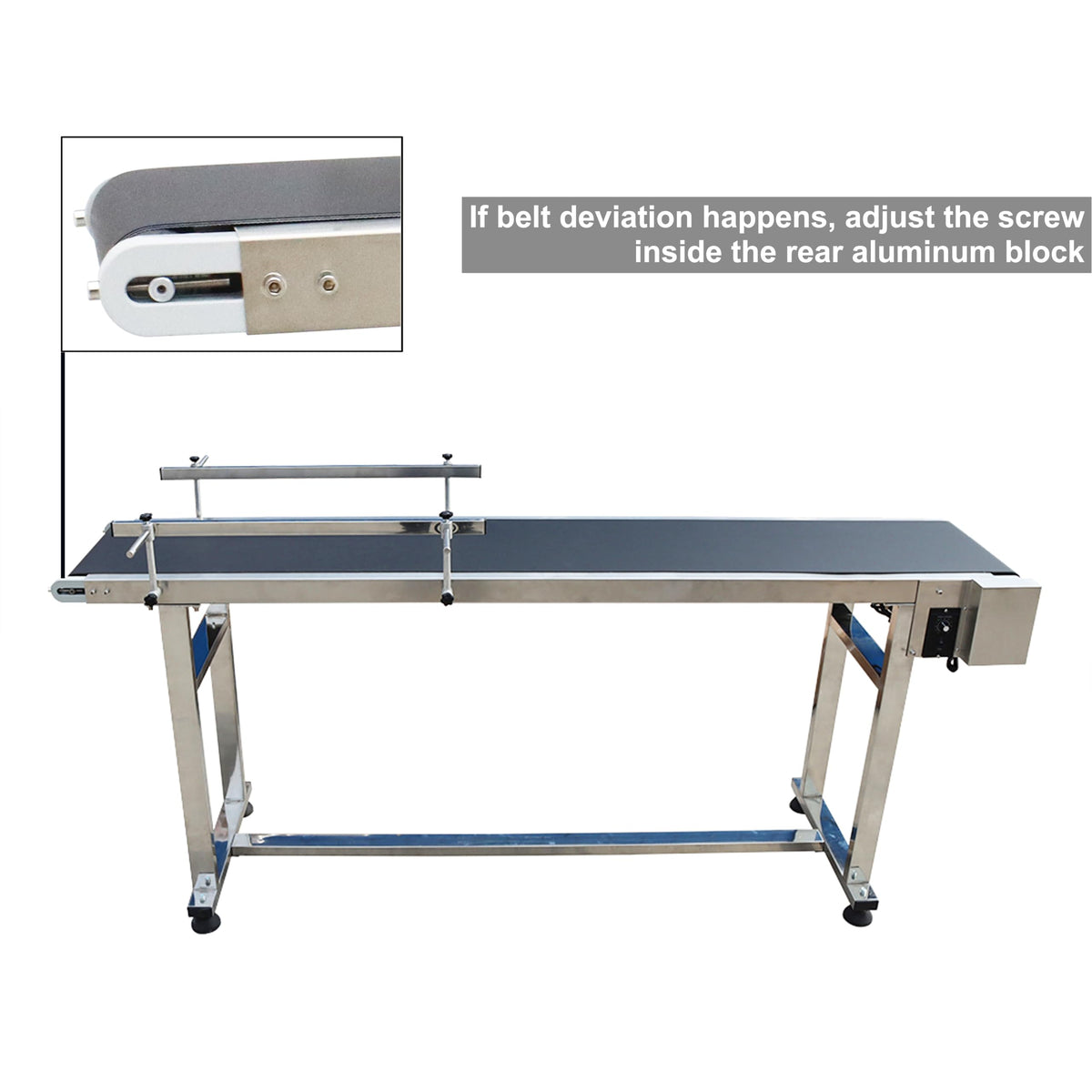 BREVELTION PVC Flat Belt Conveyor Stainless Steel Industrial Transport Conveyor Adjustable Speed Conveyor with Double Guardrails Conveyor Length 71inch Width 11.8inch Load 11LBS 120W
