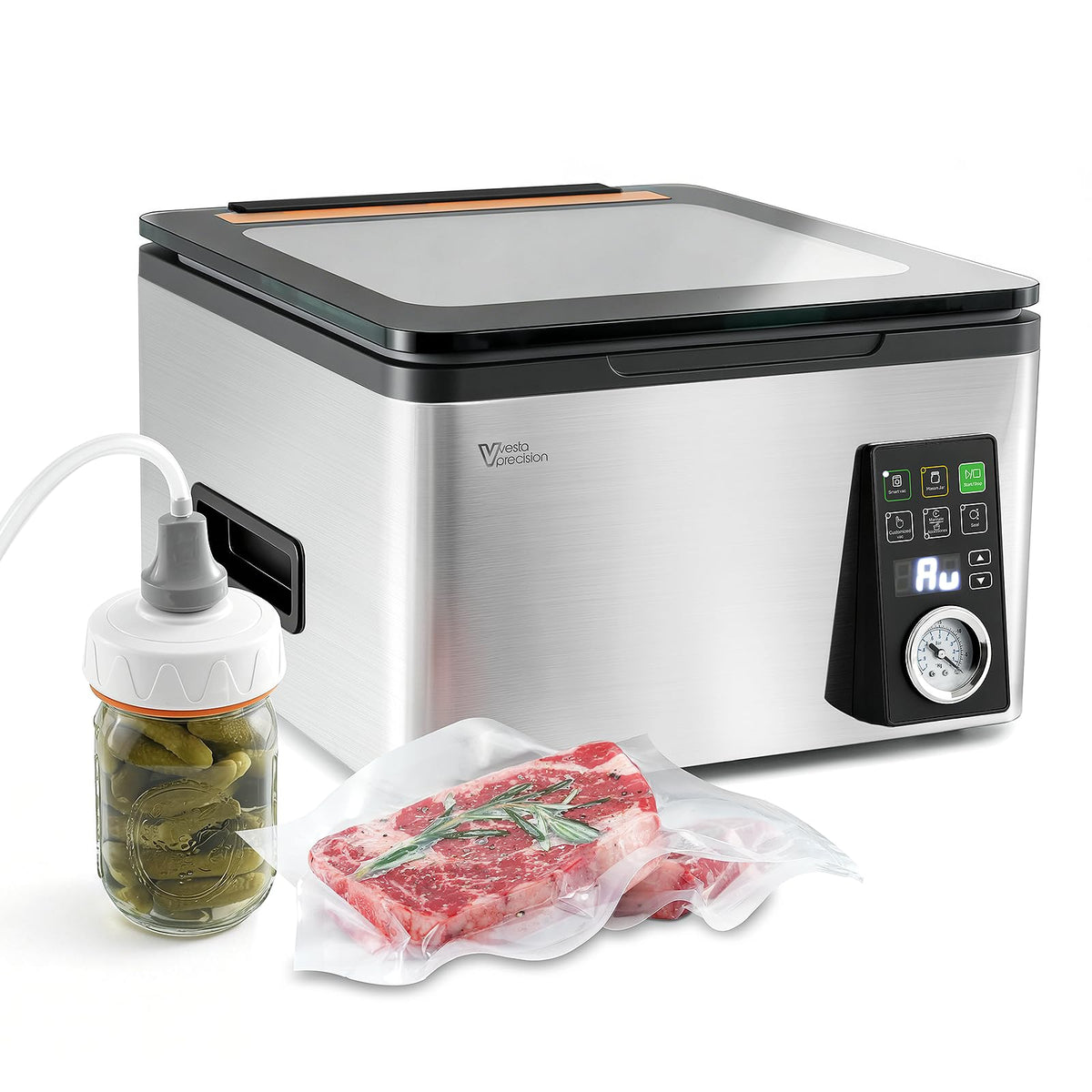 Vesta Precision 12” Chamber Vacuum Sealer, Smart Auto Vacuum Time, Easy-to-Clean System, Commercial-Grade Pump, Deep Chamber for Liquids, Meats, Mason Jars & Sous Vide, V553