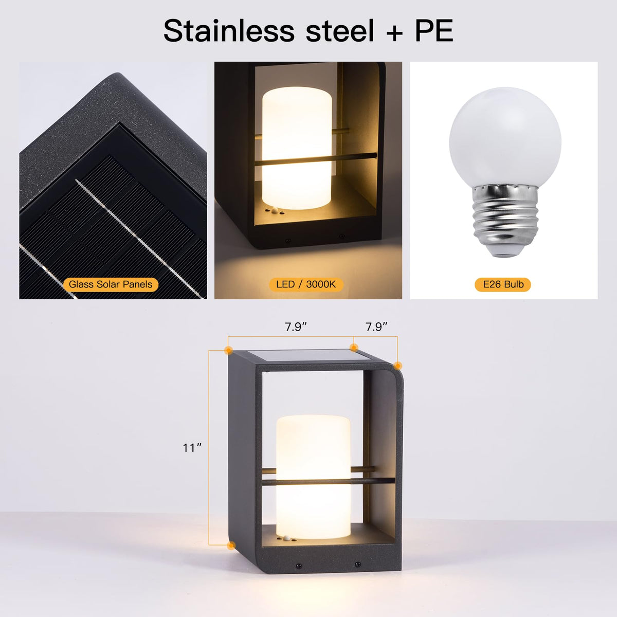 MVBT 11" Tall Solar Lanterns, 3000K LED Outdoor Table Lamp Waterproof, Modern Solar Floor Lamp, Landscape Outdoor Lights Solar Powered Lantern, Dusk to Dawn Patio Light for Yard Deck Path Garden Pool
