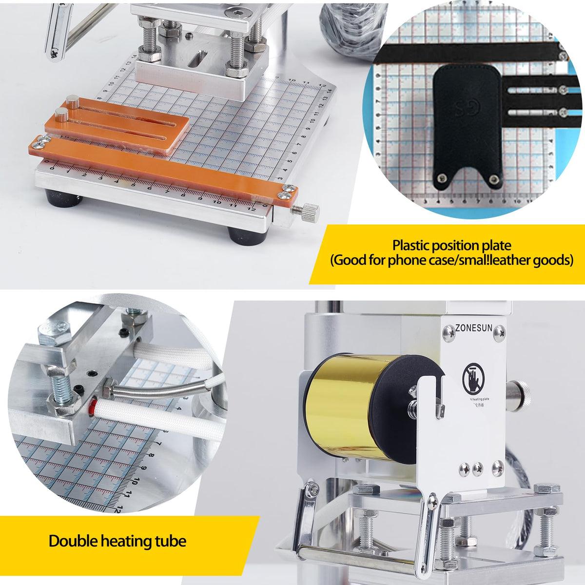 ZONEPACK 5x7cm Digital Embossing Machine Hot Foil Stamping Machine Manual Tipper Stamper for PVC Leather Pu and Paper Stamping with Paper Holder and Scale