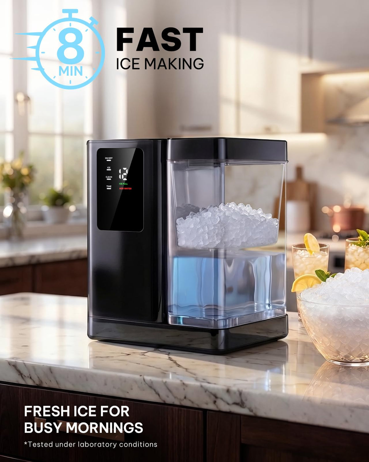 Silonn Nugget Ice Maker Countertop with 3L Detachable Tank – 40 lbs/Day Self-Cleaning & Timer, 40 dB Quiet for Home Bar Party Office, Chewable Nugget Ice Machine for Summer & Cold Drinks