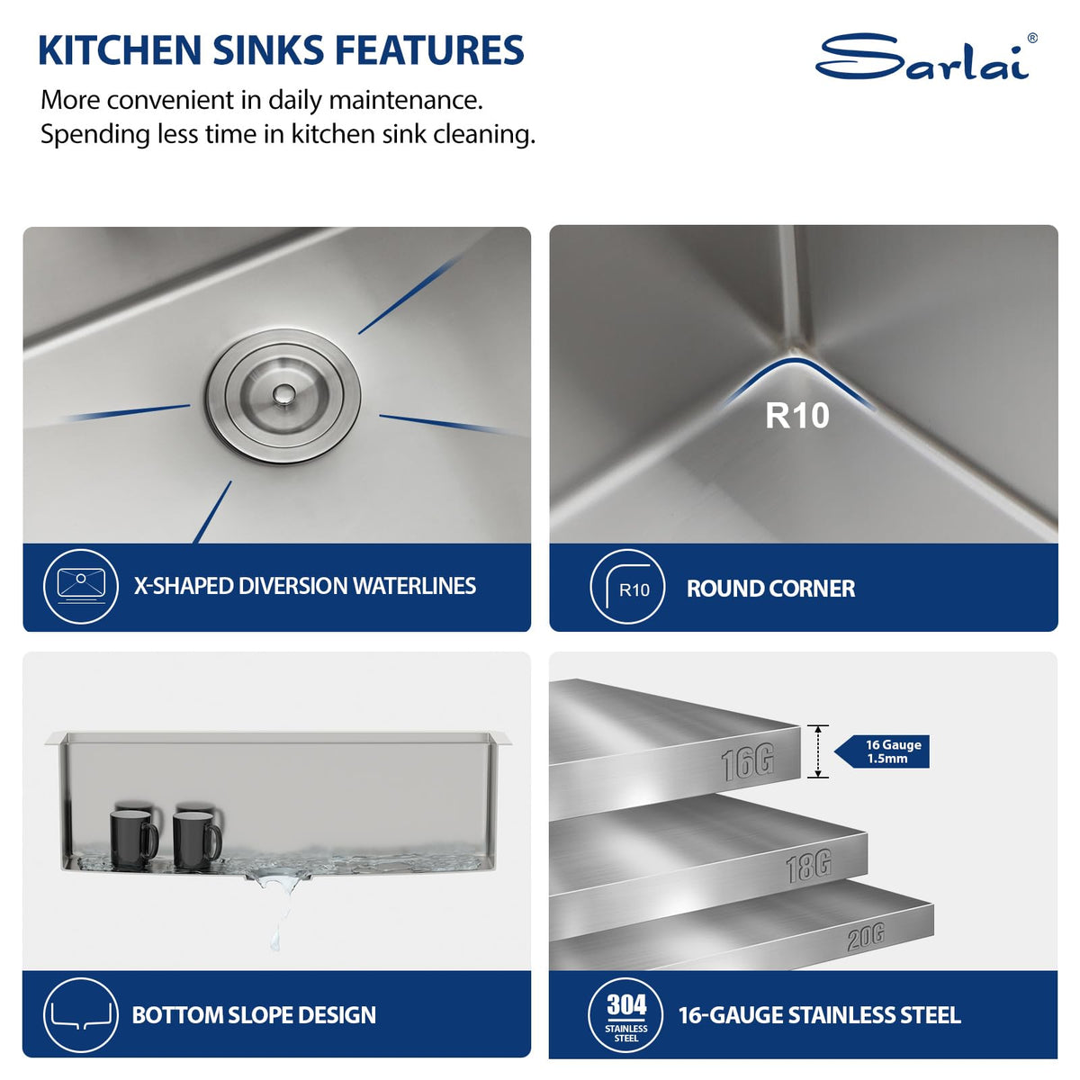 Sarlai 33 Kitchen Sink Undermount - 33 x 19 Inch Undermount Sink Ledge Workstation Deep Single Bowl 16 Gauge Stainless Steel Under Counter Kitchen Sinks Basin