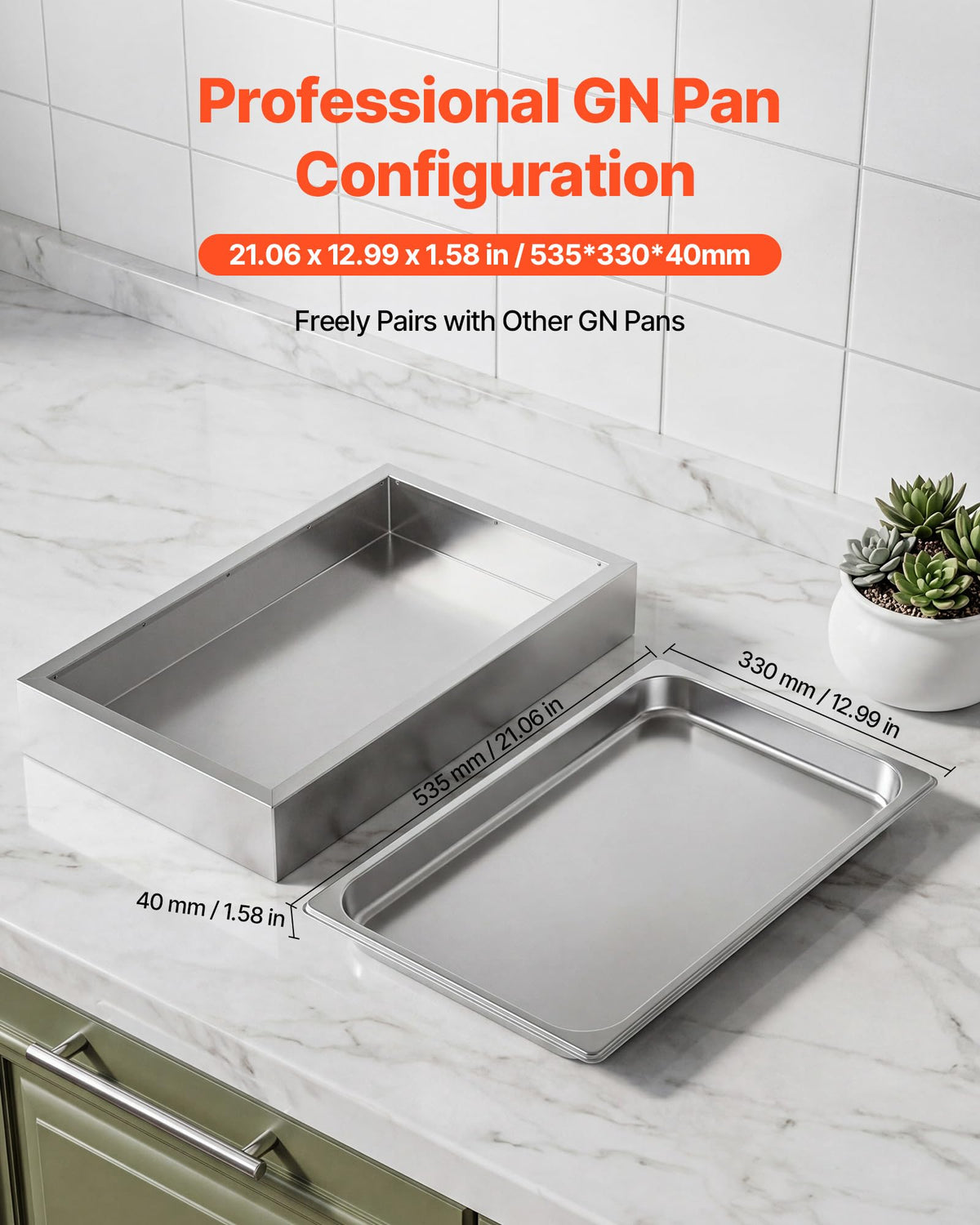 VEVOR Countertop Food Serving Display Container, 2 Tier Stainless Steel Food Salad Server Tray, Buffet Condiment Dispenser, Ice Cooled Rack with Clear Roll Top Cover, for Restaurant Hotel (1/1 Pan x2)