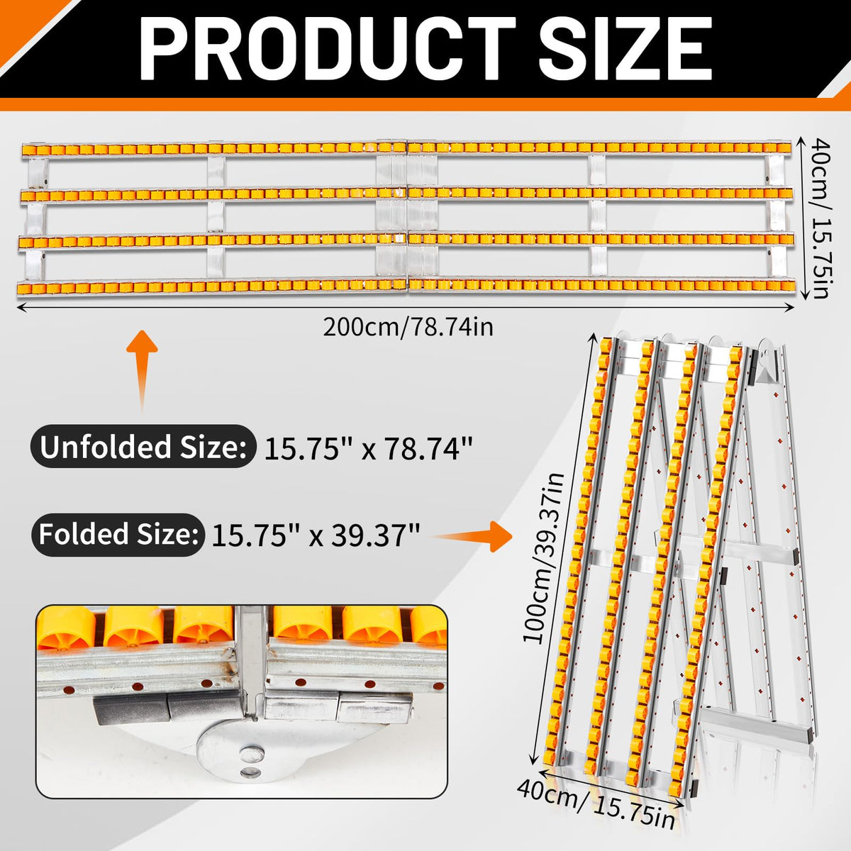 Threlaco Foldable Conveyor Roller Manual Portable 15" W x 78" L Heavy-Duty Galvanized Steel Frame Conveyor Roller Ramp Table for Warehouse Freight Handling Loading Factory(Yellow)