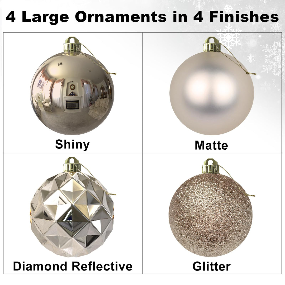 Champagne Gold Set of XL (4.0") 4PCS Christmas Balls - Christmas Tree Decoration Ornaments Shatterproof Hanging Balls for New Year Easter Valentine Holiday Decorations