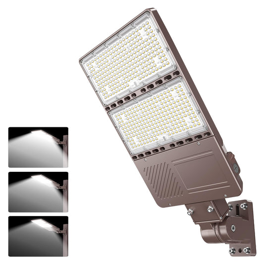 ADUB 320W 250W 200W LED Parking Lot Light with Photocell, UL Listed Pole Light Outdoor, 48000LM 5000K LED Shoe Box Fixture Adjustable Arm Mount, Flood Light IP65 Commercial Street Area Lighting