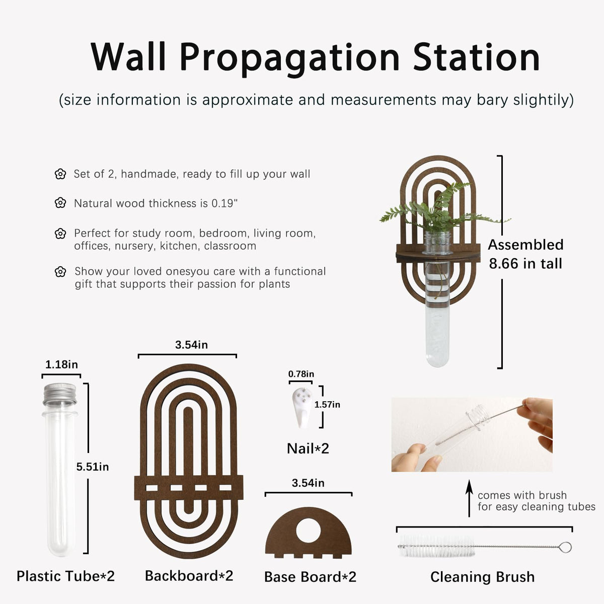 2 Pack Plant Propagation Station Wall Hanging Wooden Shelf Plant Terrarium Rainbow Design for Hydroponics Home Office Decor Test Tube Propagate Air Plant Cutting Holder