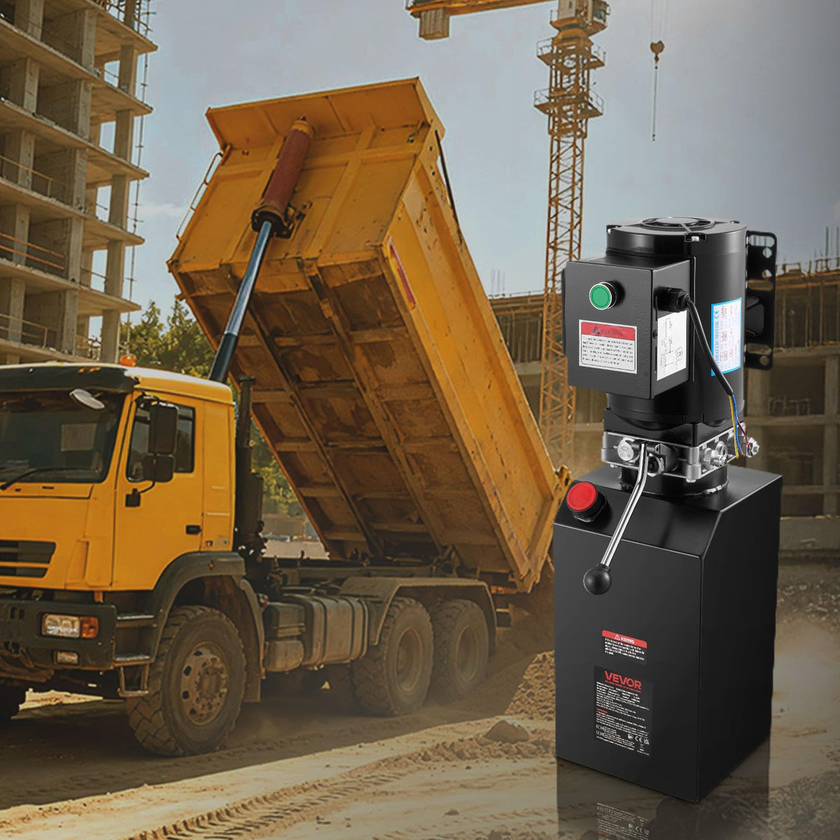 VEVOR 14 Quart Hydraulic Power Unit, Single Acting Steel Dump Trailer Pump, 3200 PSI Max Relief Pressure & 1.7 GPM Flow Rate, 220-240V Hydraulic Pump with Metal Reservoir for Dump Trailer Car Lifting