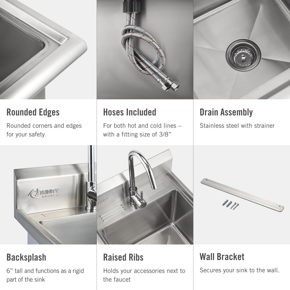 TRINITY BASICS 21.5in Freestanding Stainless Steel Utility Sink, NSF Sink For Laundry Room, Garage, Shop, Kitchen Prep, Food Truck, Dog Wash, with Hot/Cold Pullout Chrome Faucet, 21.5” x 24” x 49.2”