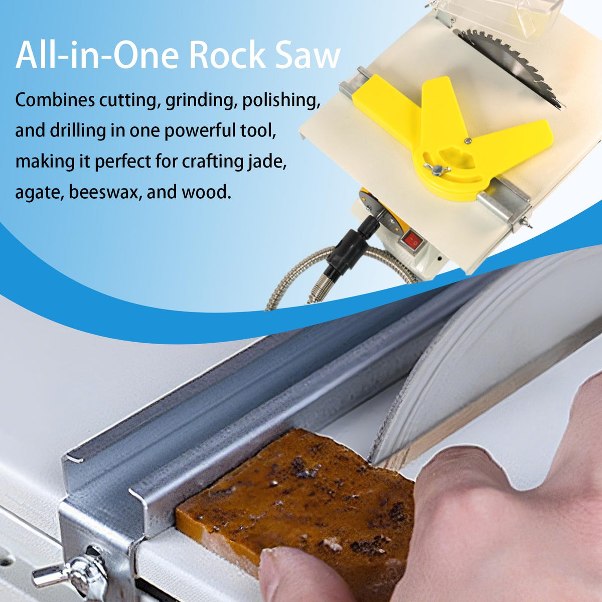 Lapidary Saw for Jewelry and Rock, 110V 750W Lapidary Equipment Mini Table Saw for DIY Gem Stone Jade Rock Grinding Woodworking Carving