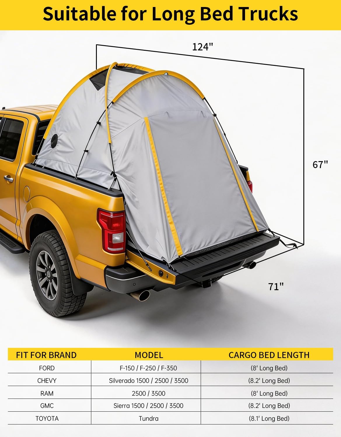 Truck Bed Tent for Pickup Trucks, Waterproof PU3000 Oxford Pickup Truck Tent with Awning, 2-Person & Easy Setup Truck Camping Tent for Silverado 1500 F150 Ram 1500