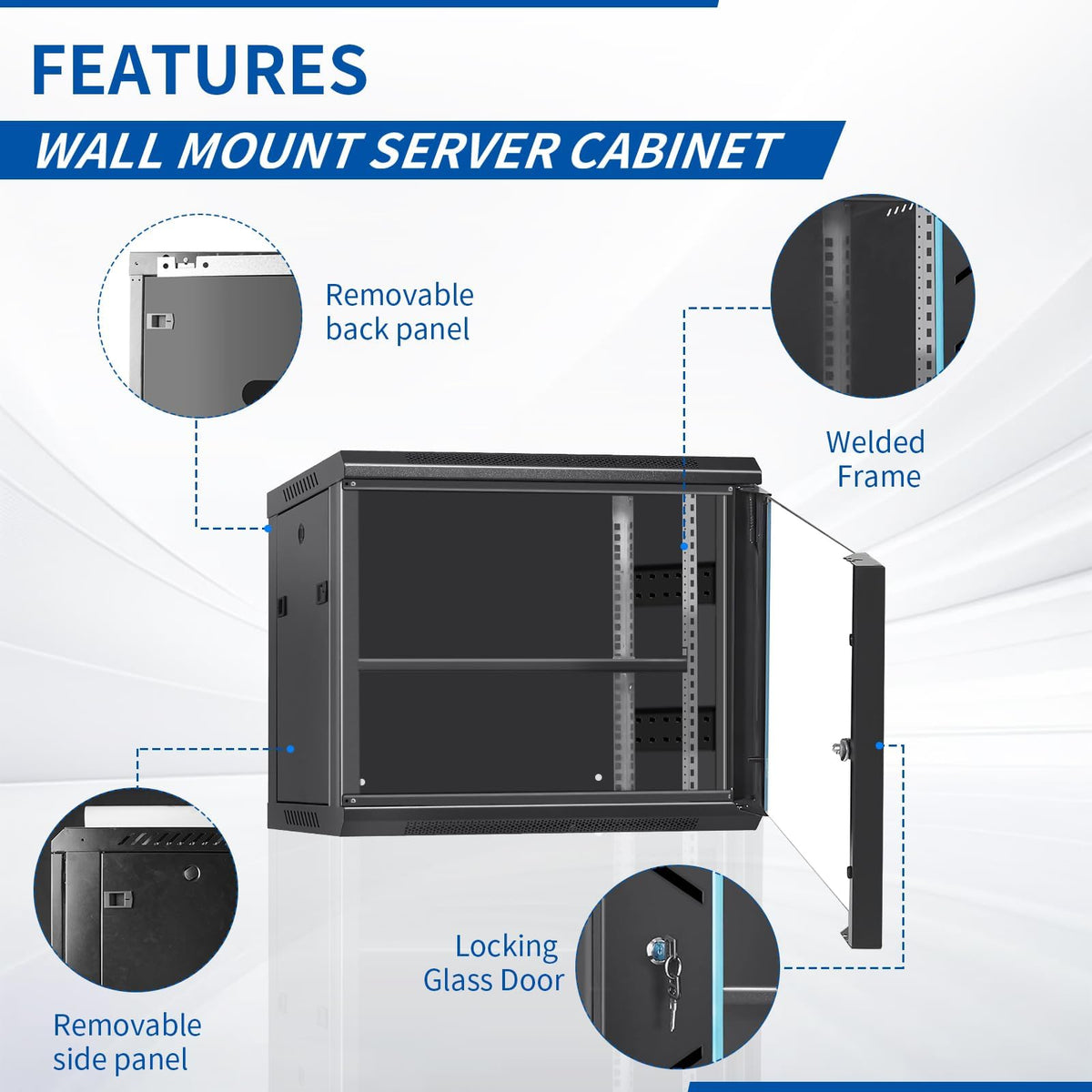 ZHPHMBM 12U Server Rack Cabinet, Wall Mount Network Rack Enclosure Includes Locking Glass Door, Removable Side and Back Panels, 15" Deep Network Data Cabinet for Computer IT and A/V Equipment