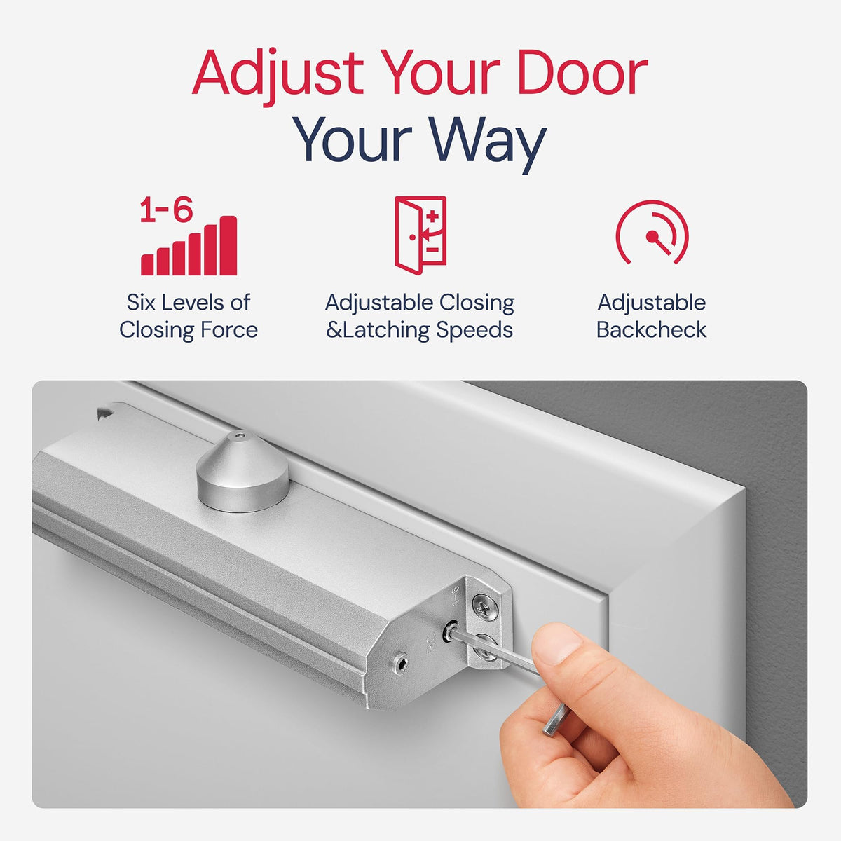 Lawrence Medium/Heavy Duty Door Closer Commercial Grade 1 - Surface-Mounted Commercial Automatic Door Closer with Adjustable 6-Speed Control and 3 Valves - Embassy Series LH5016