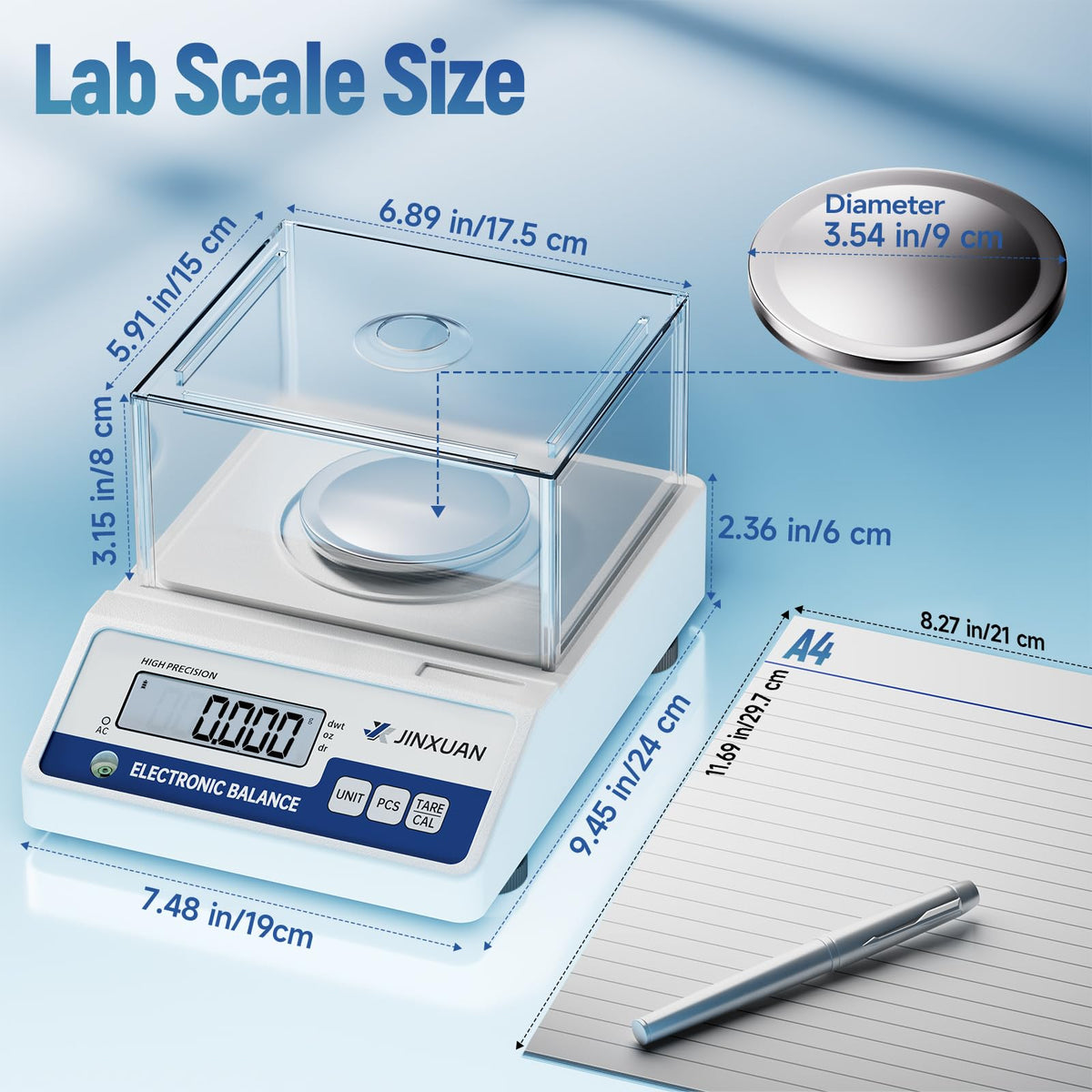 JINXUAN Lab Scale 0.001g Accuracy 500g Digital Milligram Scale Analytical Balance Scale with Windshield LCD Display 7 Units 200g Calibration Weight, Precision Scale for Jewelry Gold Powder Chemistry