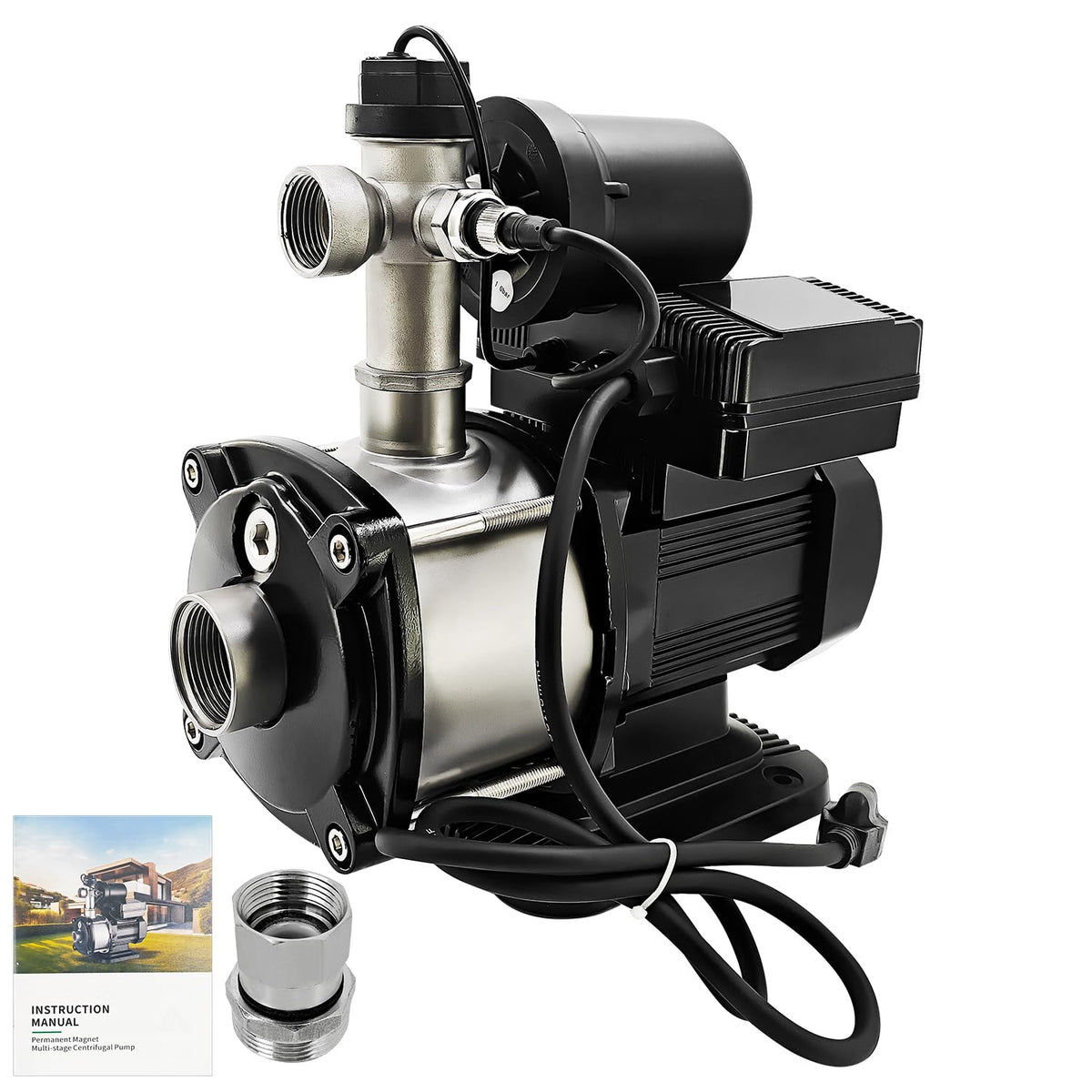 450w 57PSI Smart Water Pressure Booster Pump 1" NPT 21GPM, 115VAC 60Hz Boosts 7 Water Outlets for Home Shower Irrigation Energy Saving Multistage Centrifugal Pump