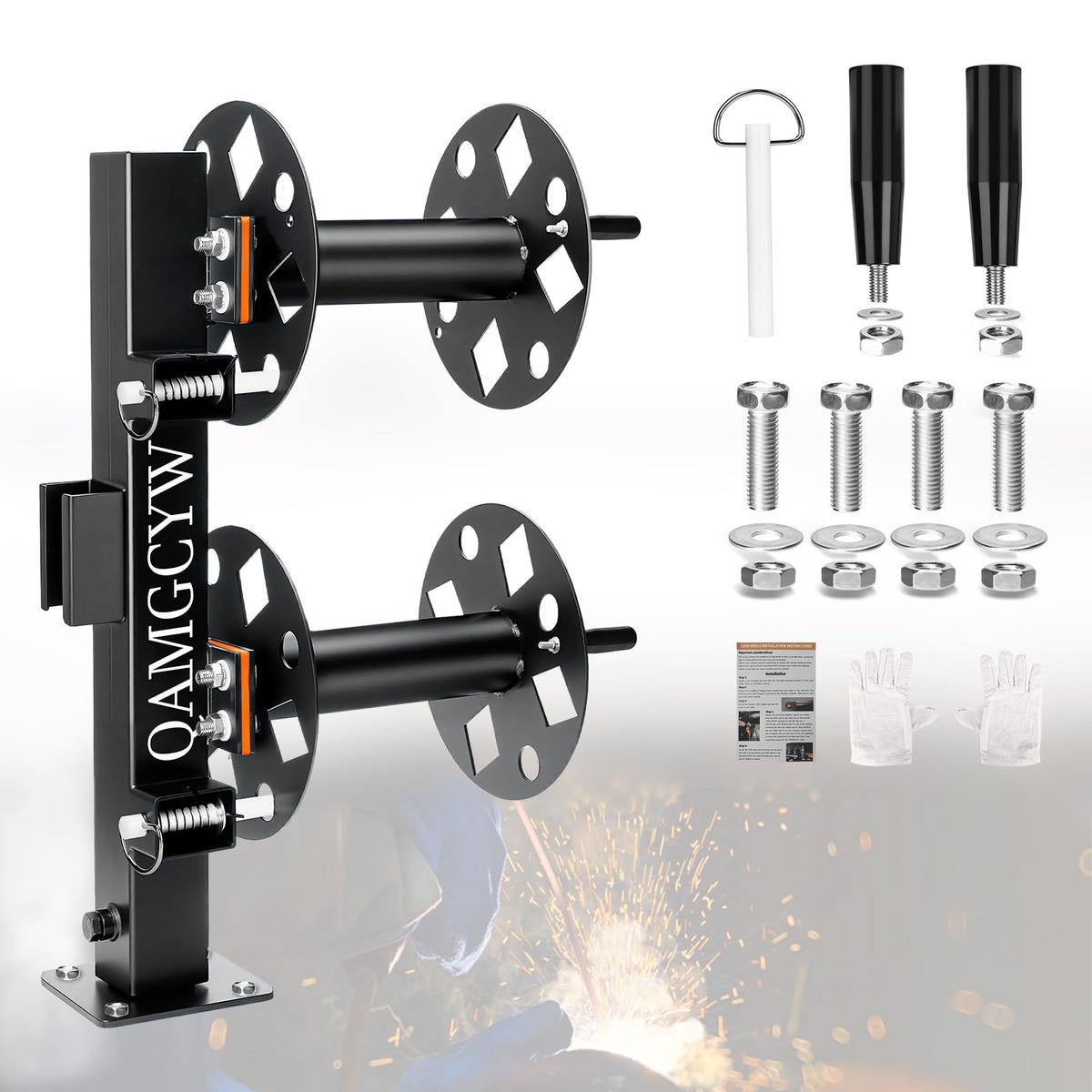𝑼𝒑𝒈𝒓𝒂𝒅𝒆 Heavy Duty Double Welding Lead Reel, 360° Rotatable Base Cable Lead Reel, Welding Reels with Insulated Sealing Gaskets & Screws No Leaks No Shorts, Fits 150ft 1/0 or 125ft 2/0 Cable