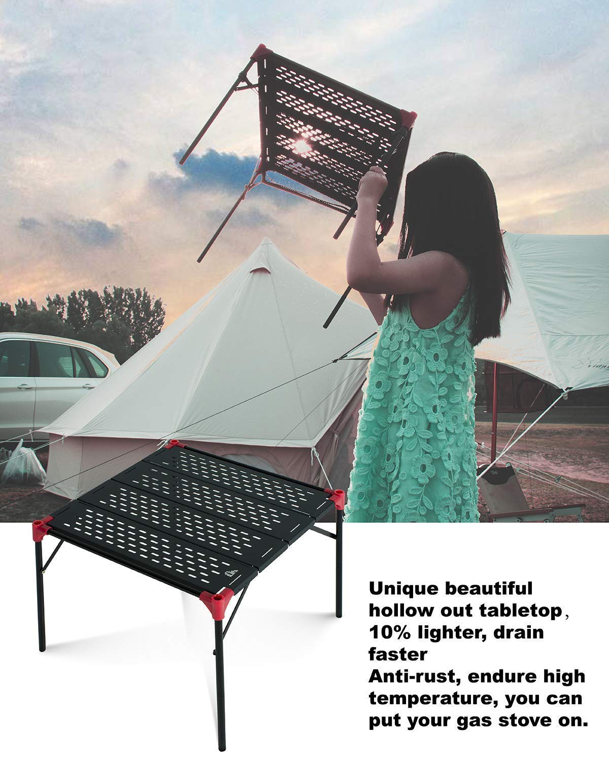 iClimb 3 Extendable Folding Table L and 2 Pack Connecting Plates and 2 Lantern Hanger Bundle, Ultralight Compact for Many People Camping Backpacking Beach Concert BBQ Party