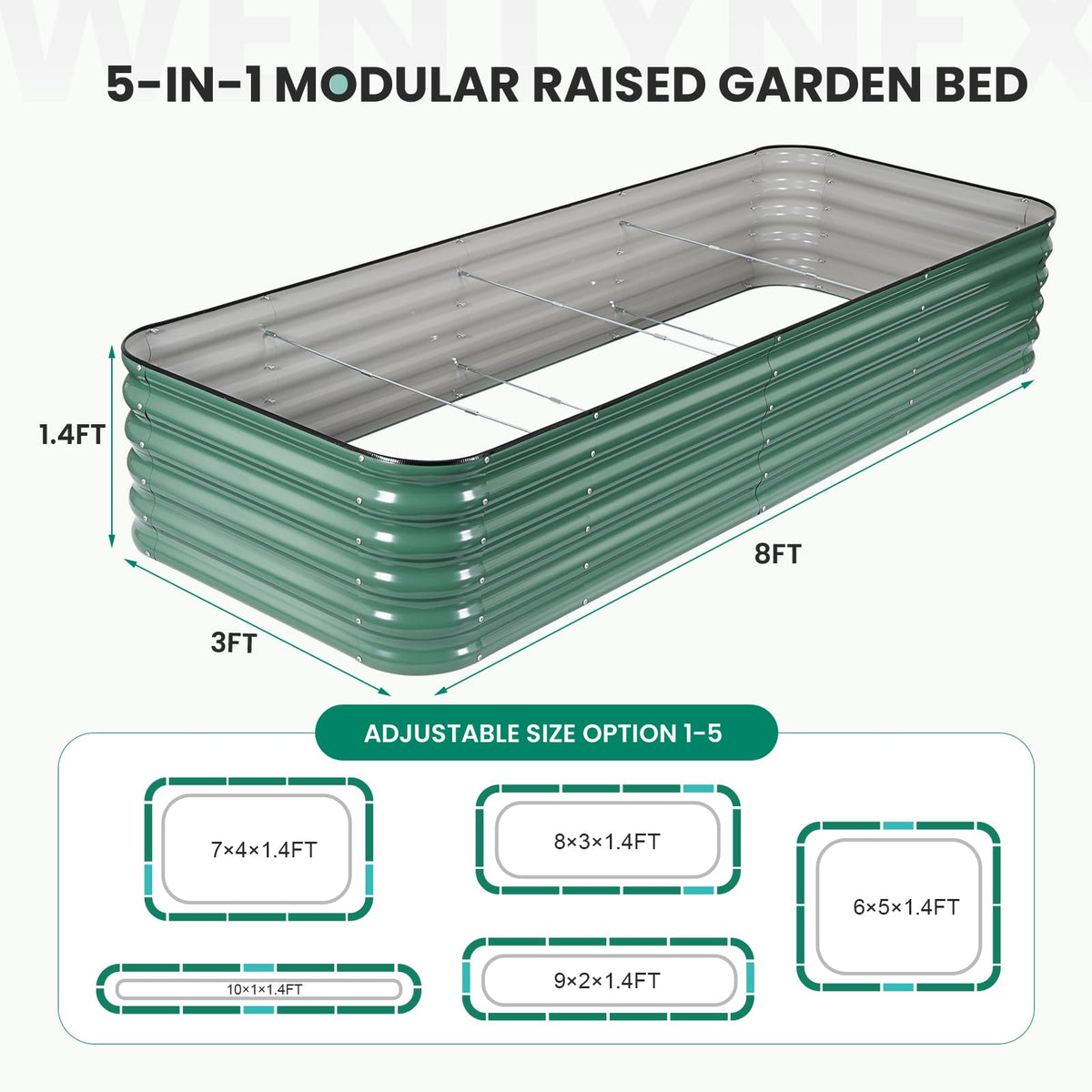8×3×1.4FT Galvanized Raised Garden Bed Outdoor, Metal Raised Garden Bed Kit, Large Planter Raised Beds, 5 In1 Modular Raised Planter Box Outdoor,Raised Beds for Gardening for Vegetables Flowers Herbs