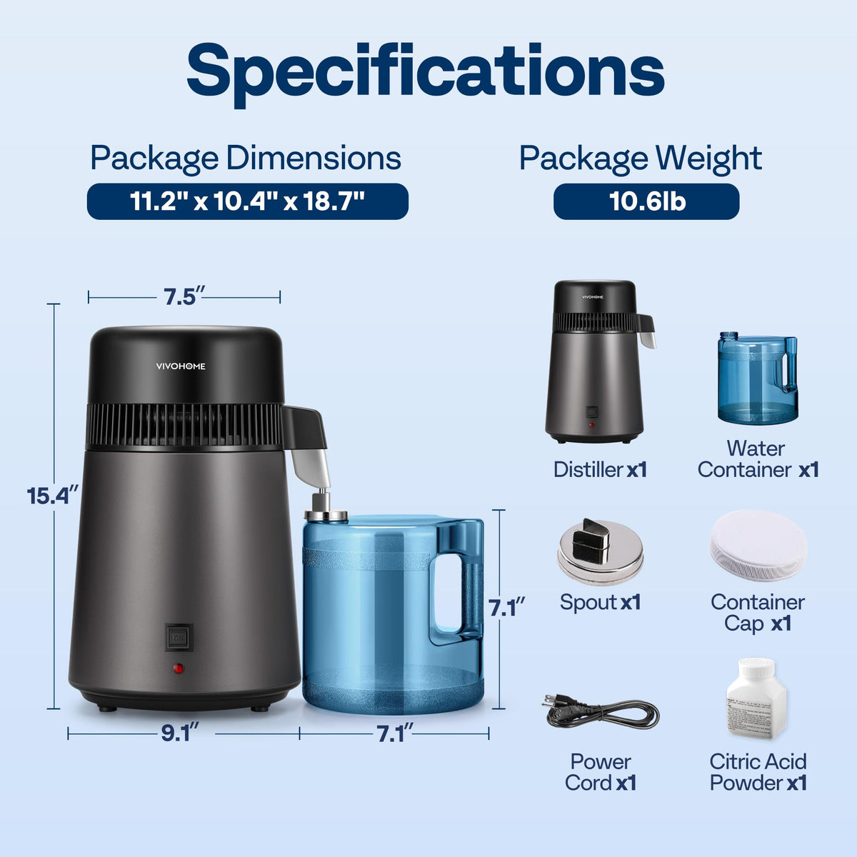 VIVOHOME Water Distiller Countertop 1.06 Gallon/4L 750W Distilled Water Machine with Smart Switch Purifier Filter for Home Office, Black