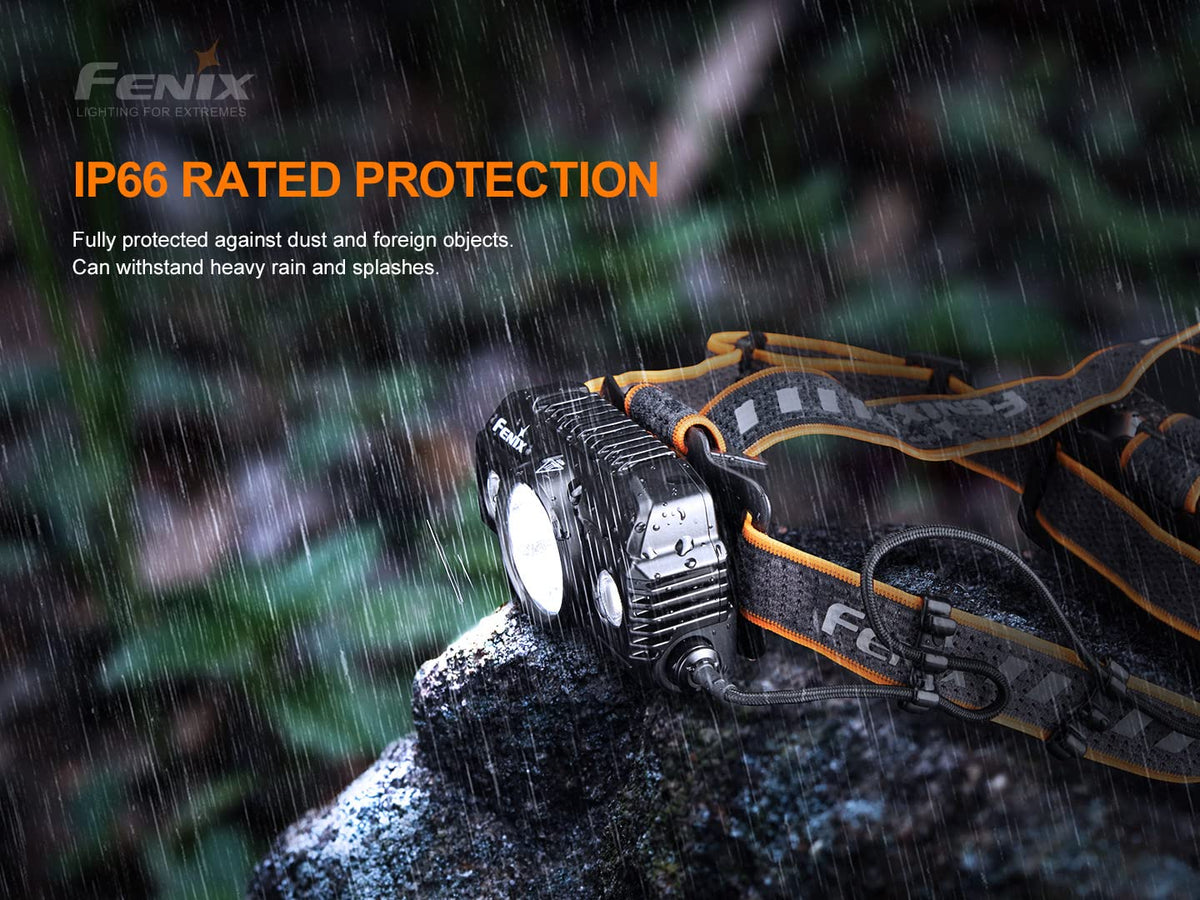 Fenix HP30R v2.0 Headlamp, 3000 Lumen Rechargeable Heavy-Duty with Spotlight & Floodlight, Detachable Power Pack and LumenTac Organizer, Black