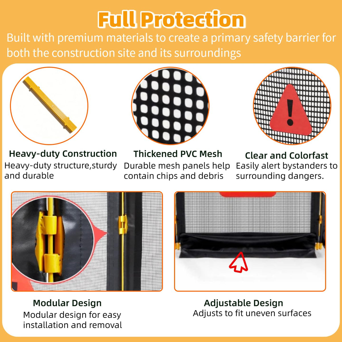 Heavy-Duty 3-Section Debris Containment Mesh Barriers - Portable Safety Barrier with Nylon Coated Mesh & Metal Frame for Controlling Chips, Grinding, Stumps, Brush