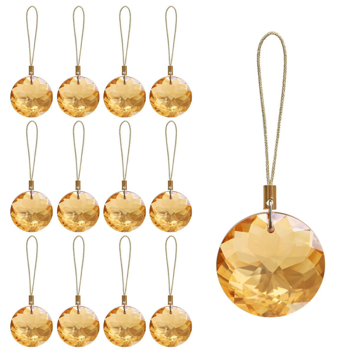 LUMITI 12 Pcs Crystal Glass Christmas Balls Ornaments, 1.18″ Mini Round Prism Flower Xmas Tree Decorations, Hanging Ornament for Wedding Party Home Decor (Gold)