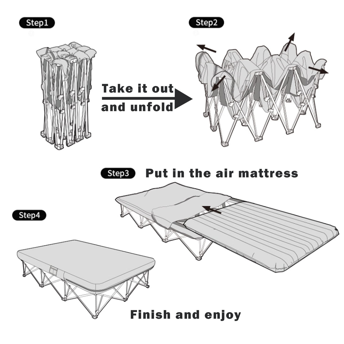 Naturehike CosyWild 2 Person Camping Cot Frame Only, Air Mattress Not Included, Folding Full Size Camping Bed Frame with Side Pocket and Carry Bag