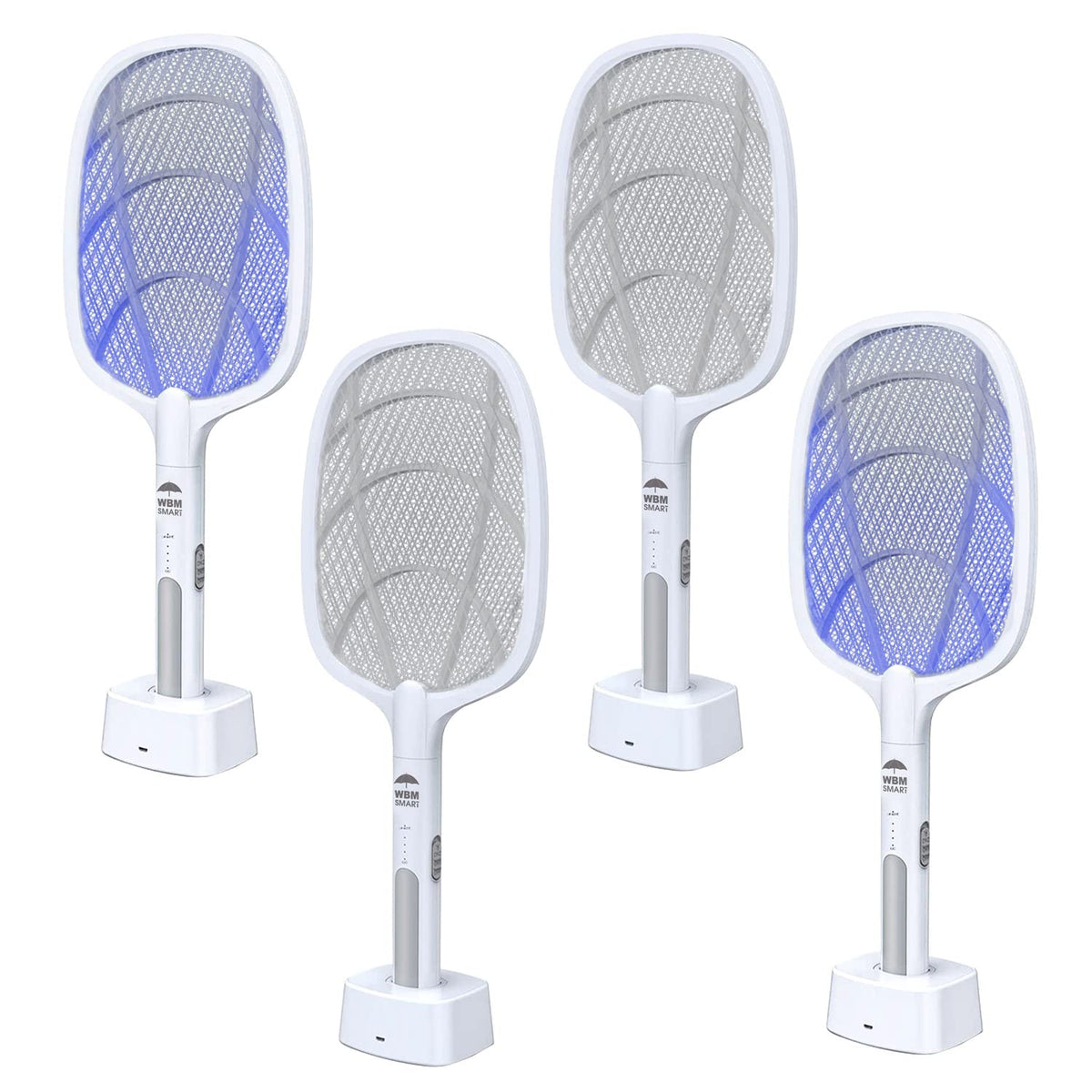 2 in 1 Electric Bug Zapper, Mosquitoes Trap Lamp & Racket, USB Rechargeable Electric Fly Swatter for Home and Outdoor Powerful Grid 3-Layer Safety Mesh Safe to Touch, Pack of 4