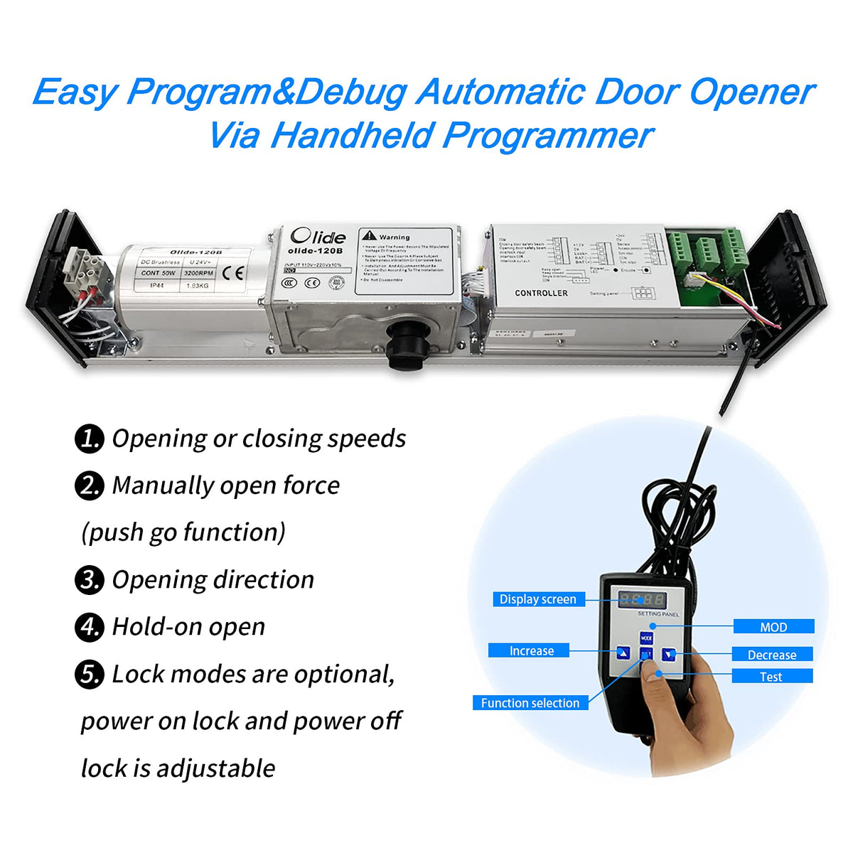 Olideauto Automatic Electric Swing Door Opener with 2PCS Surface-Mounted Wired AI Human Detection Sensor with Sensor and Anti-Pinch Function,Detecting Human Figure and Auto Open Door (Silver Grey)