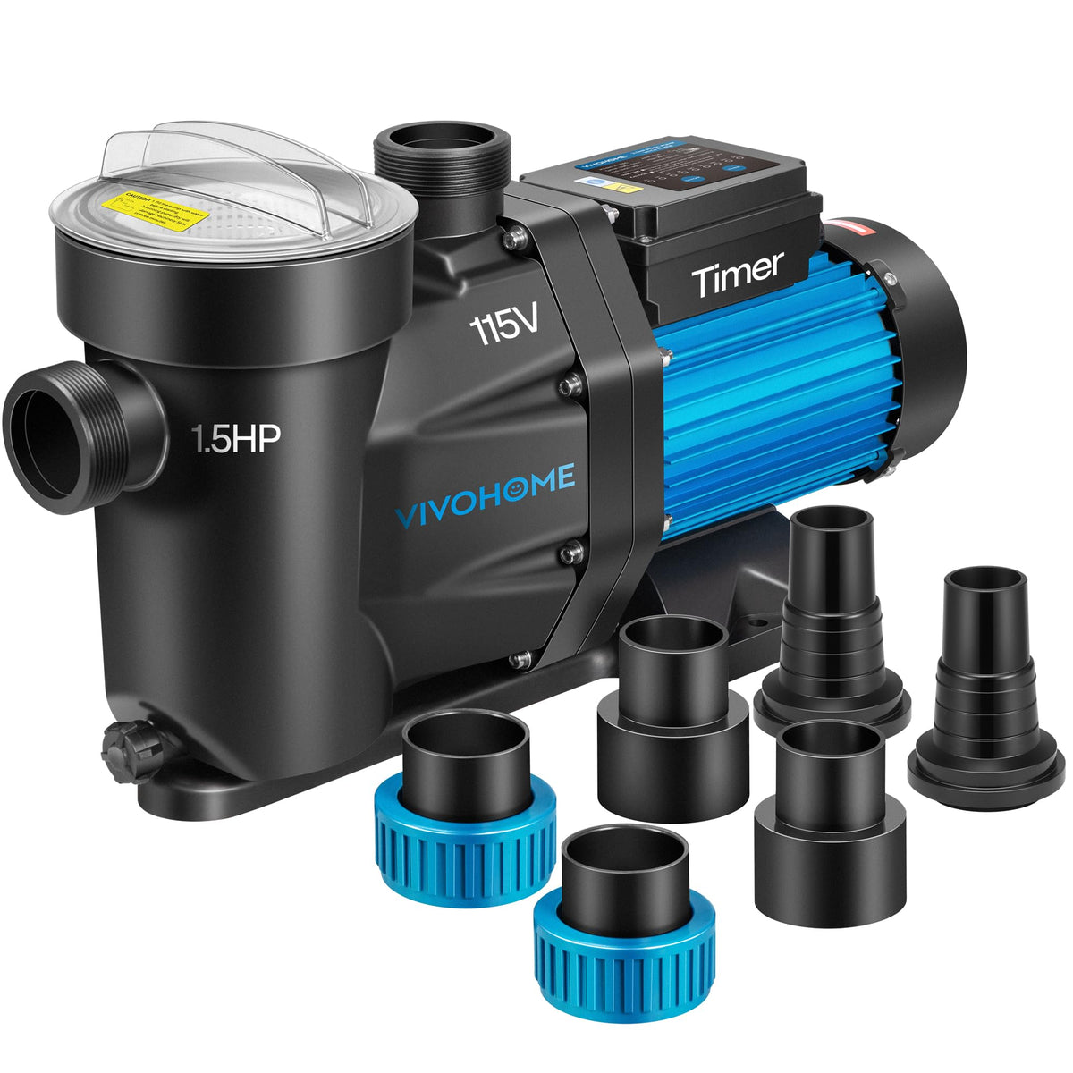 VIVOHOME Self Primming in/Above Ground Swimming Pool Pump w 1.25'' & 1.5" & 2.0'' Unions Energy Saving w/Strainer Baske, 6360 GPH