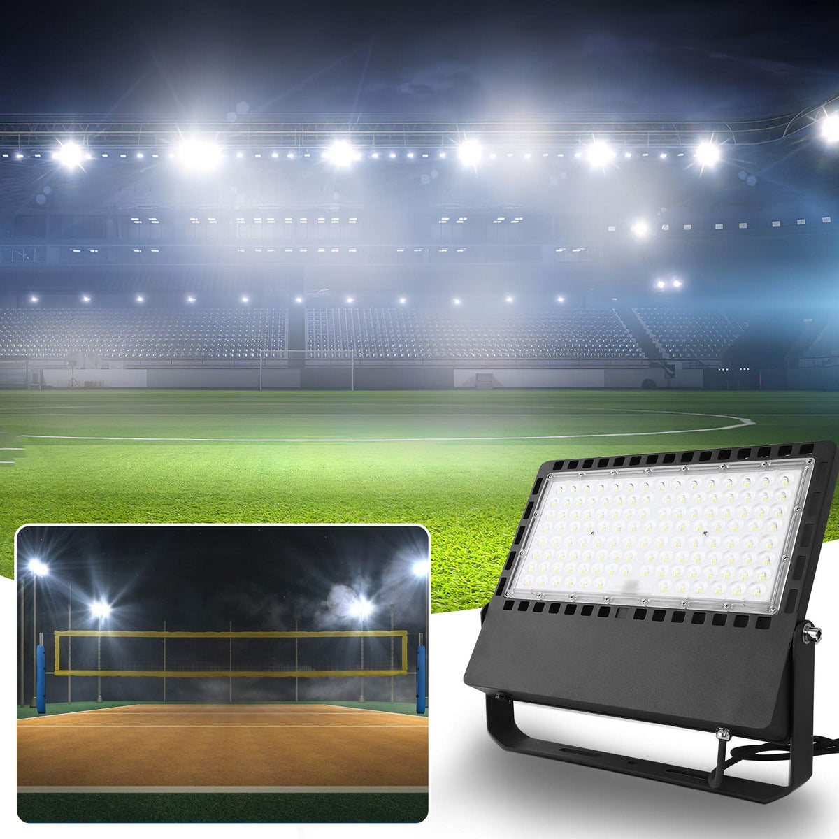 ILLSTAR 300W LED Stadium Lights,45000LM Super Bright LED Flood Light Outdoor for Arena,Backyard, Parking lot etc,100-277V Input,ETL Certification IP66 Waterproof