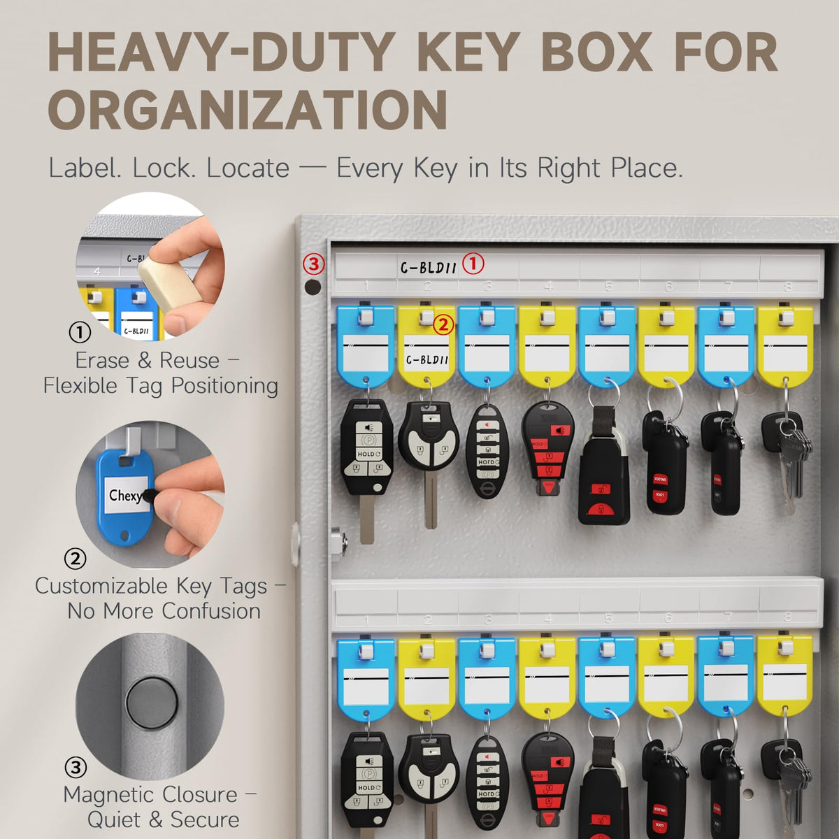 WeHere 192-Key Smart Key Lock Box with Key Management App(Track Key Borrow/Return), Keypad, Bluetooth & WiFi Unlock (Sold Separately), Wall-Mount Commercial Key Cabinet for School, Rental, Office