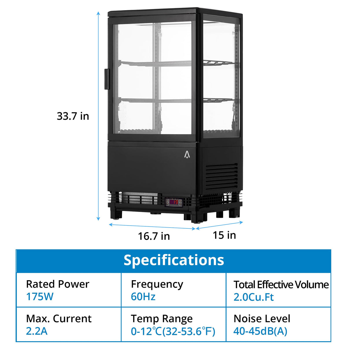Commercial Refrigerator Display Case, 2.1 Cu.FT Single-Door Display Fridge, Display Case with Interior LED Lighting, Double-Layered Glass Commercial Countertop Bakery Display Refrigerator, 110V