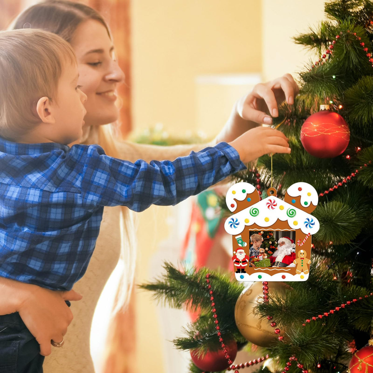 KOYILTD 32 Sets Christmas DIY Picture Frame Crafts Gingerbread Hanging Ornaments Kits for Christmas Tree Funny Christmas Picture Frame Kits Home Class Party Game Activities (Candy 1)