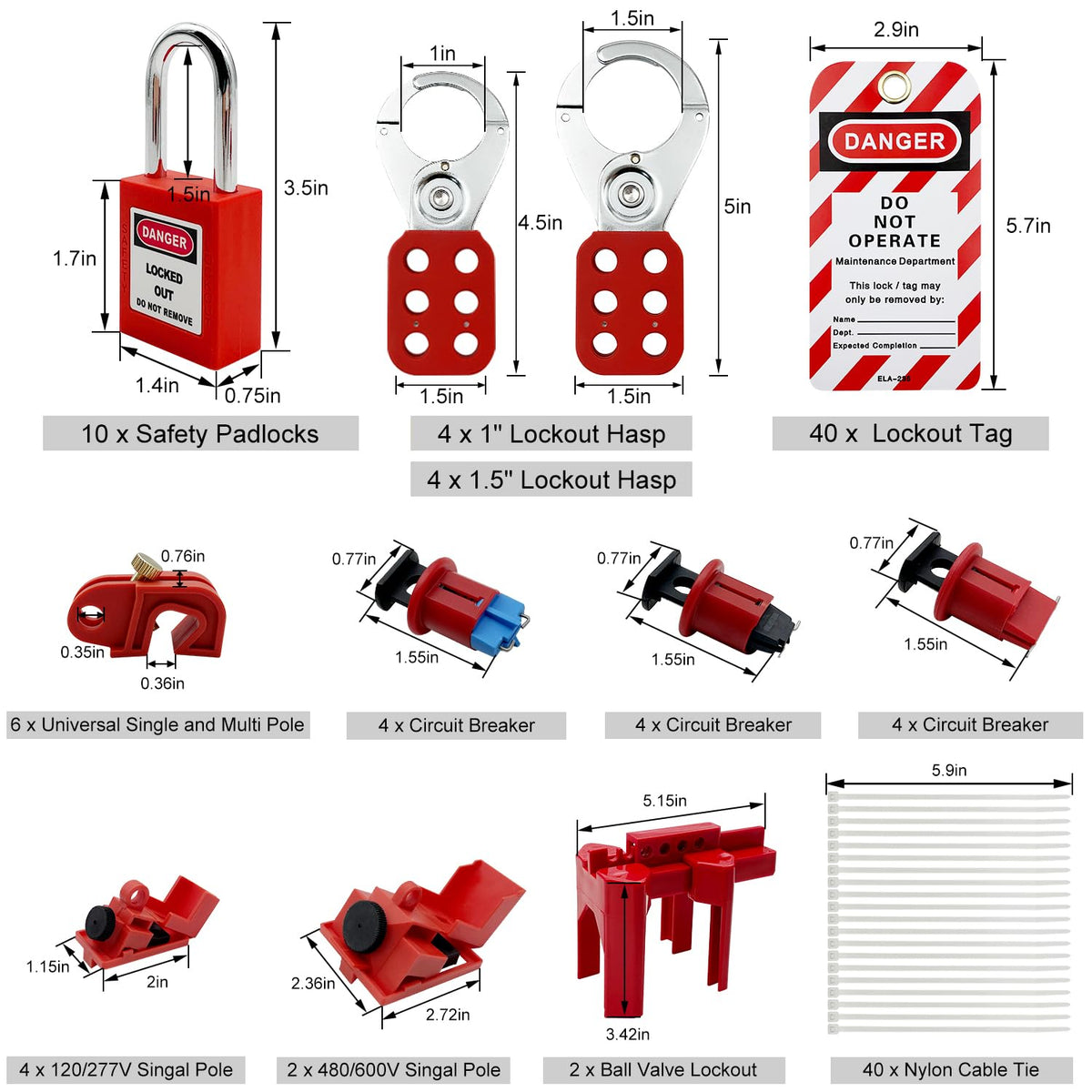 SAFBY 2-in-1 Lockout Tagout (Loto) Kits–Complete OSHA Safety Group Lock Out Hasps, Tag Out Clamp-On Circuit Breaker Lockout for Universal Multi- Pole Breaker Electrical Kits Station (2 Kits in 1)