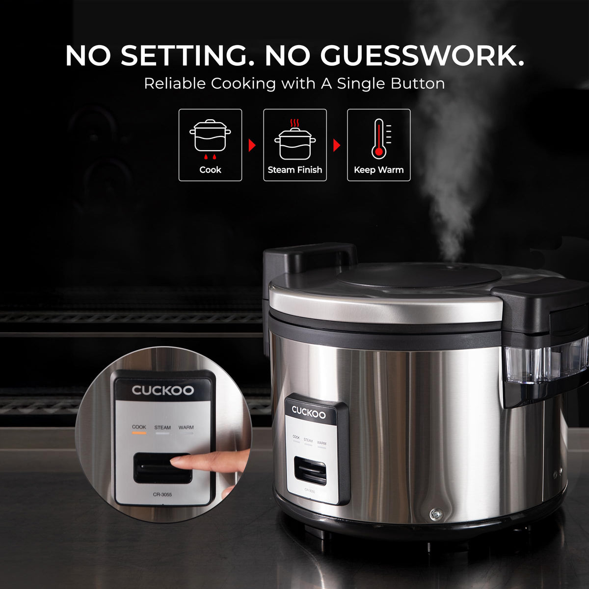 CUCKOO Commercial Rice Cooker & Warmer, Extra Large Rice Cooker 30-Cup Uncooked / 60-Cup Cooked, Professional Industrial Grain Cooker with Large Capacity, Easy One-Touch Operation, Silver (CR-3055)