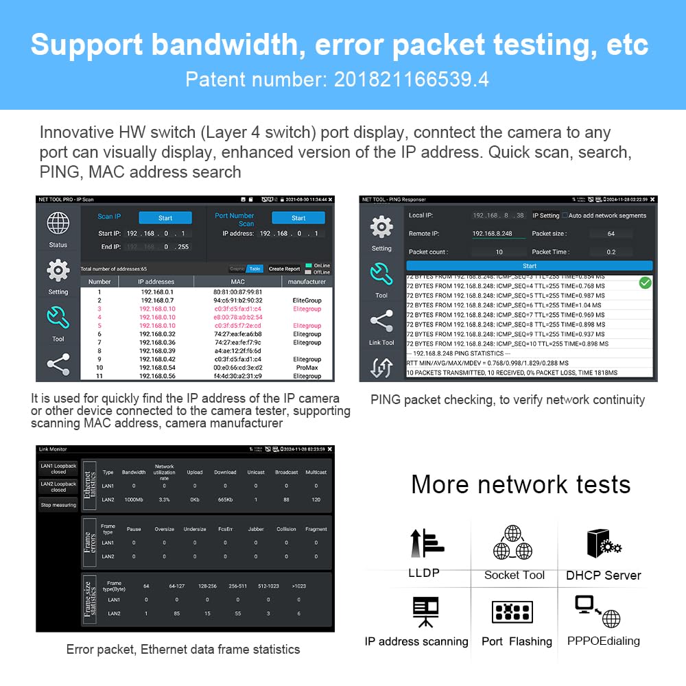 EVERSECU CCTV IP Camera Tester Monitor with Cable Tracer, 8MP AHD CVI TVI CVBS IP Camera Test 4K HD Display Video Monitor 5inch IPS Touch Screen IPC Tester with POE PTZ WiFi RS485 HDMI & VGA Input