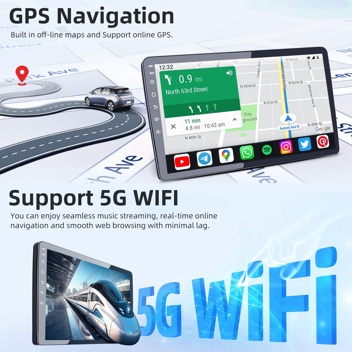[4Core+64GB] Car Radio Stereo for Jeep Patriot Compass 2010 2011 2012 2013 2014 2015 2016: 10" 1280 * 800 HD Touch Screen Replacement with CarPlay Android Auto Bluetooth Backup Camera 5GWIFI GPS