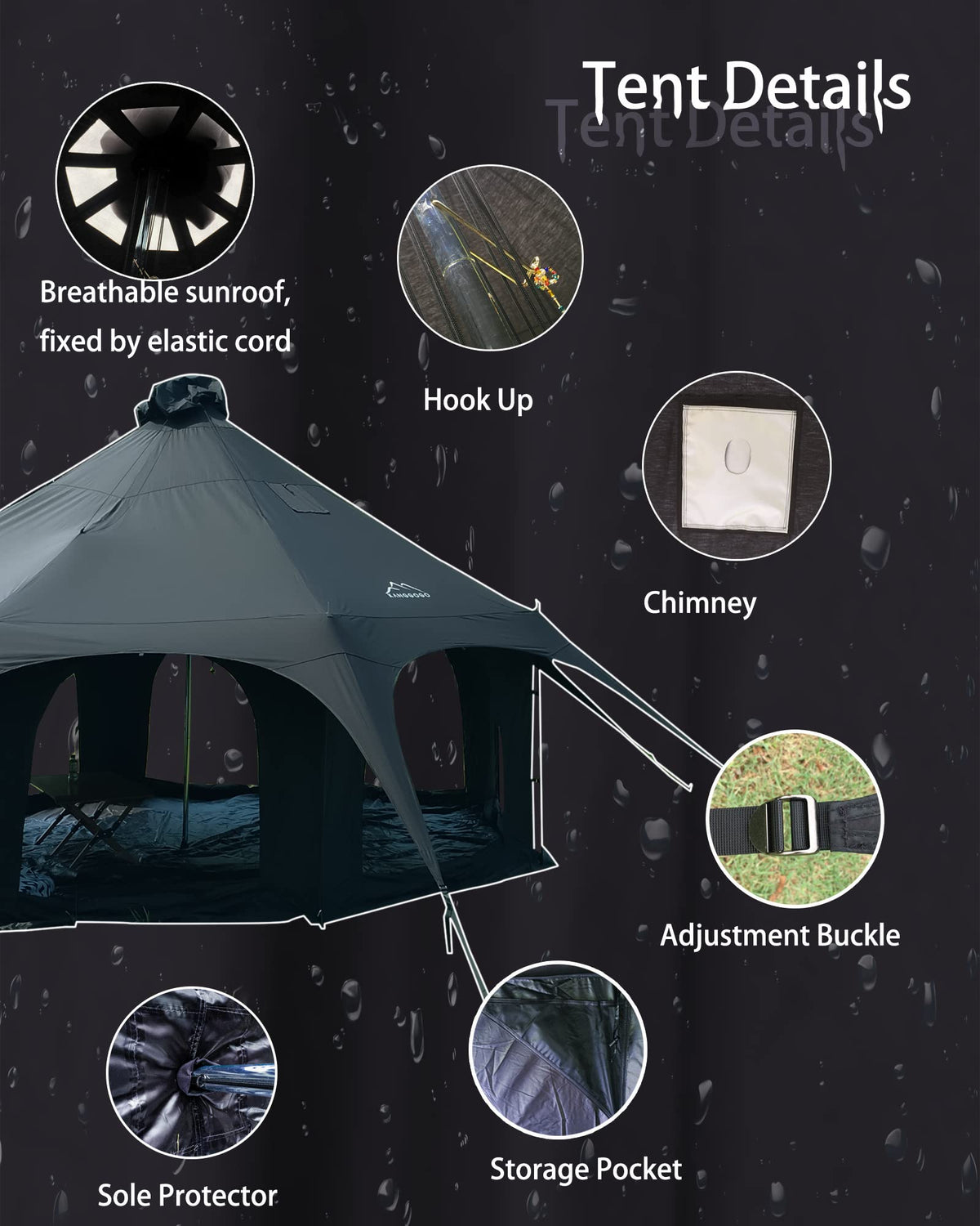 Kanggogo 5M Cotton Canvas Tent Bell - Yurts with Stove Jack，16.4ft*High9.2ft ，Breathable and Windproof,Glamping for 6/8/10Person Family Camping (8-10 People)