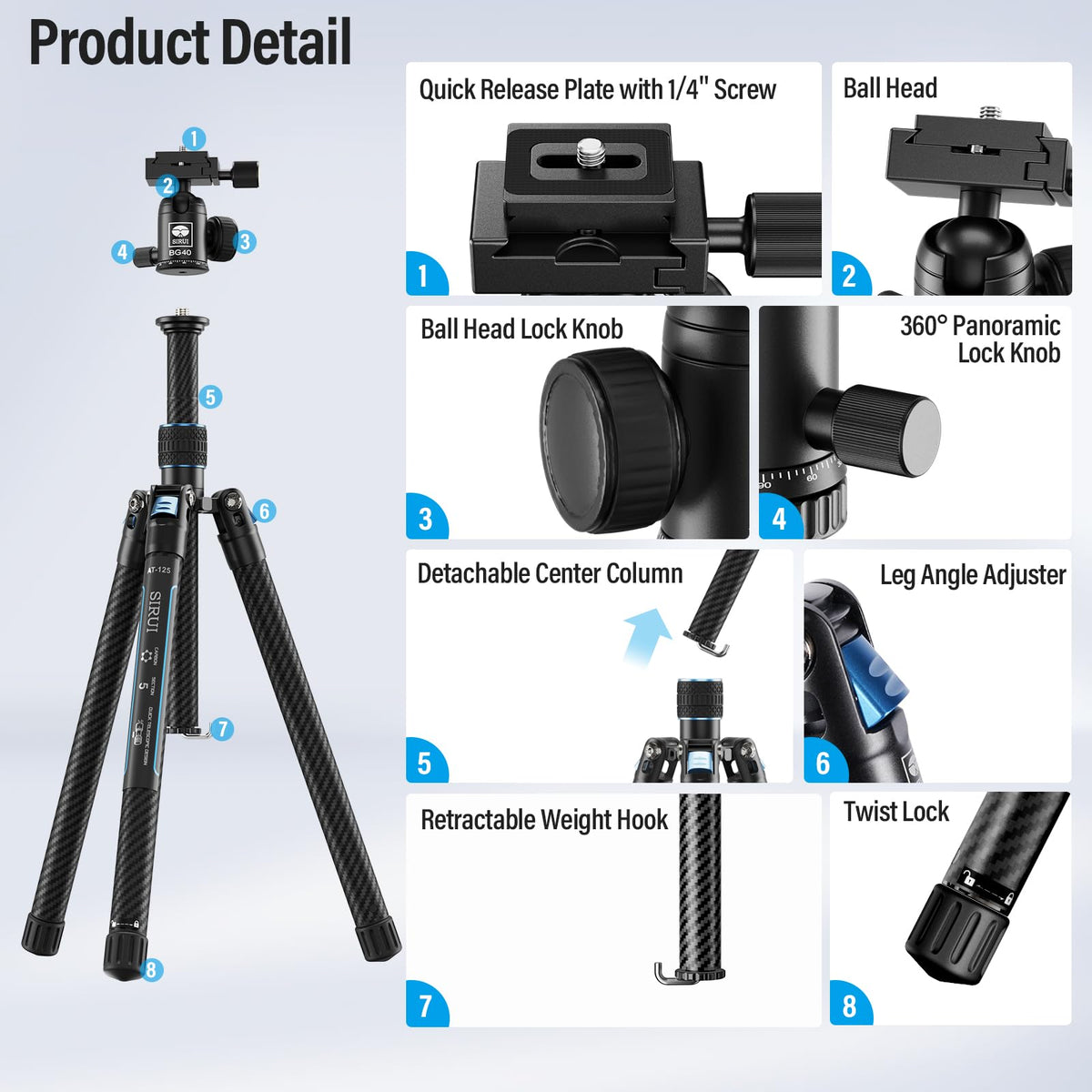 SIRUI 60" Carbon Fiber Tripod for Camera with 360° Panoramic Ball Head, Arca QR Plate, Compact Lightweight 2.1lbs Travel Tripod for DSLR Video Camcorder, Max Load 10kg, Traveler X-III