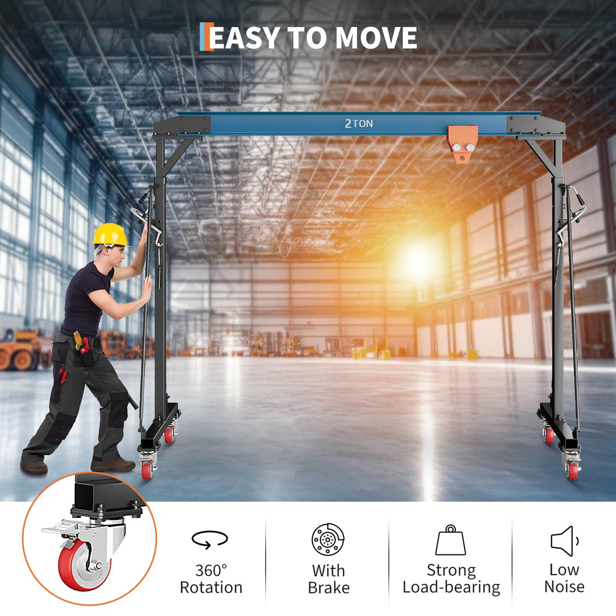 2 Ton Gantry Crane, 4400 LBS Adjustable Gantry Crane with 8-12 ft Height, Shop Lift Hoist with Manual Trolley, Hook & Shackles for Warehouse, Factory