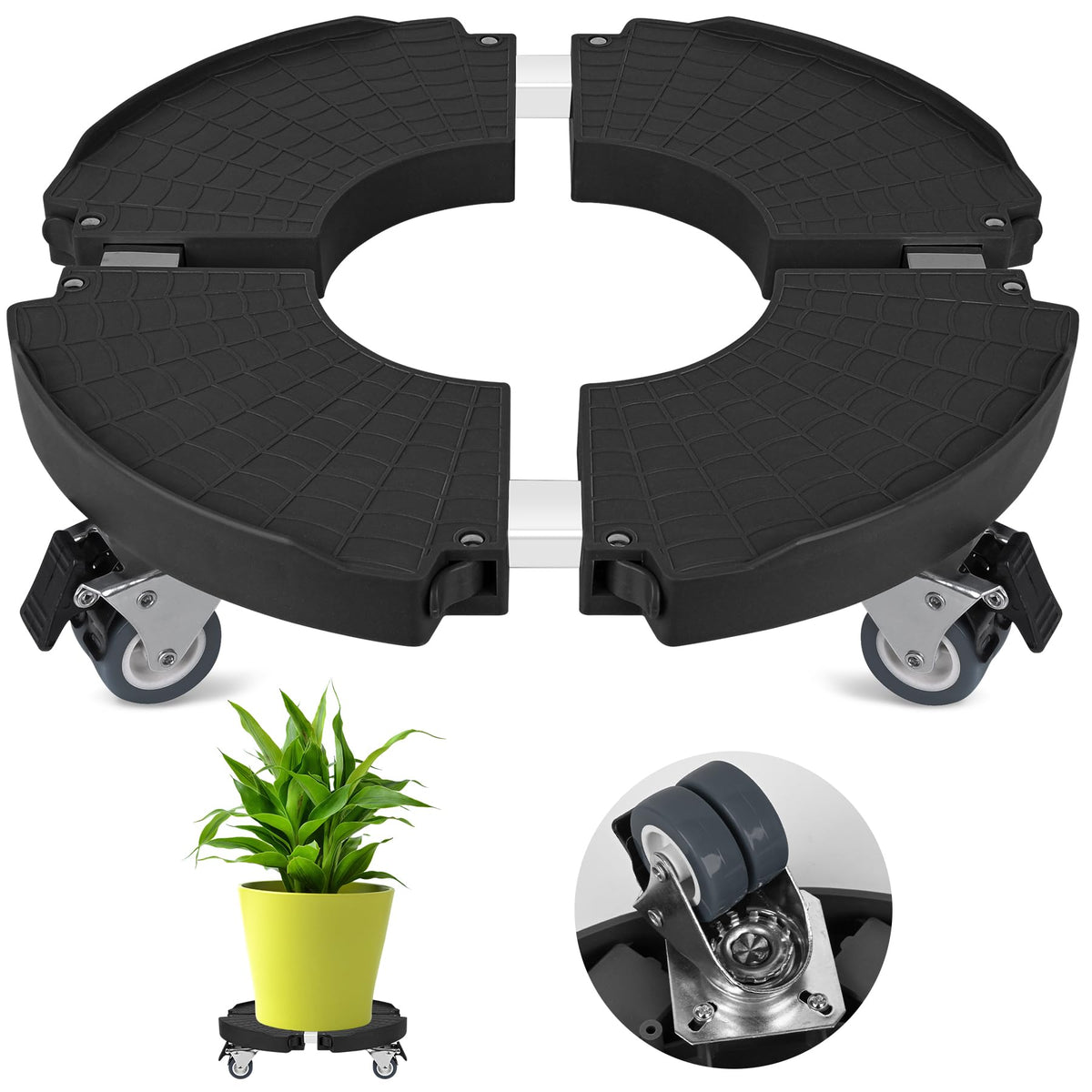 Plant Caddy Stand with 360° Wheels Adjustable 15-22 Inch Rolling Plant Stand Heavy Duty Large Plant Cart Dolly with Casters 440lbs Capacity for Large Planter, Garden Pot, Flower Pot, Black, 1 Pack