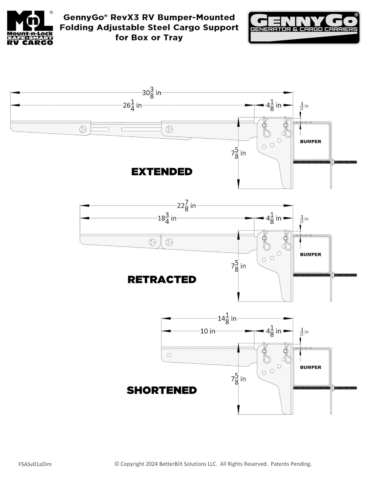 Mount-n-Lock RV Bumper Bundle (2 Items): 1 Set HD SafetyStruts, 1 Pair GennyGo Folding Arms (1SSNHD, 2FSAS)